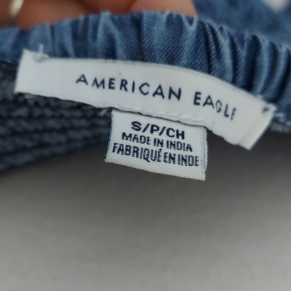 ‼️4/$20American Eagle chamb boho ruffle crop S - Picture 5 of 8